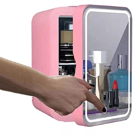 Yadlan Mini Réfrigérateur Cosmétique avec Miroir 8L Petit Frigo Beauté de Chambre avec Lumière LED Tactile AC/DC Refroidisseur et Réchauffeur Portable pour Voiture Bureau Maison(Color:Rose)