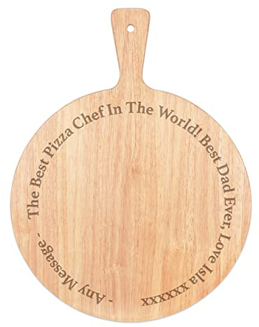 Personalised Custom Pizza Board Any Message Outer Circle Serving Tray Handle Paddle Round Wooden 45x34cm