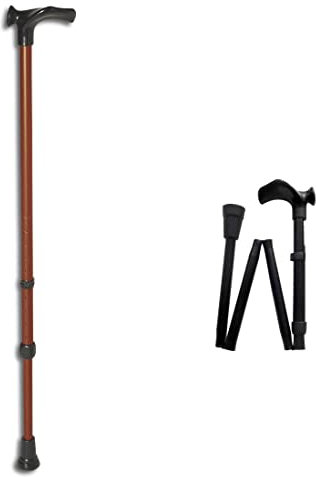 FabaCare Gehstock Handy anatomisch, faltbar, Gehstütze mit anatomischem Griff, höhenverstellbar, extra leicht, bis 100 kg, Perlkupfer Pulverbeschichtet, Links