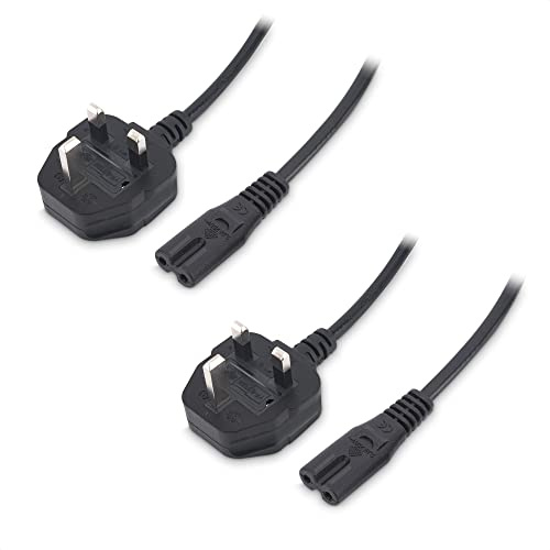 Cable Matters 2-Pack figure 8 power lead (2 pin power cable) 3m, UK Power Cable Compatible with Samsung LG Sony Insignia TCL Sharp Toshiba Hisense TV PS4 PS5, Non-Polarized (UK BS 1363 to IEC C7) - 3m