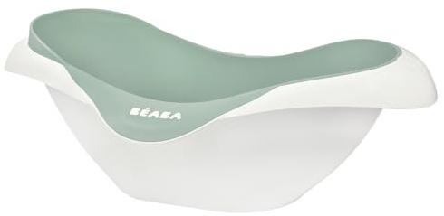 BEABA - Babywanne - Rutschsicher und Komfortabel - Ergonomisch und Vielseitig - Weiches und Sanftes Material - Stöpsel - Camélé'O - Made in France - Salbeigrün