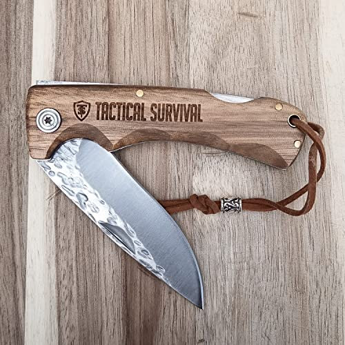 Couteau de poche en bois TS ZEBRA | Lame en acier inoxydable de 88mm | Couteau pliant extérieur, camping, randonnée 18664