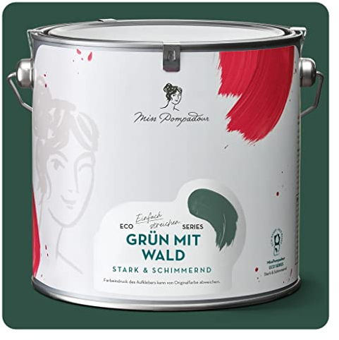 MissPompadour seidenmatte Holzfarbe Innen & Außen 2,5L Grün mit Wald, Möbelfarbe ohne Schleifen - Farbe für Holz, Metall, Kunststoff - Holzlack, Möbellack schnelltrocknend mit hoher Deckkraft