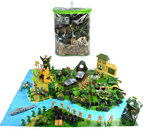 130 Teiliges Soldaten Spielset,Spielfiguren Set von Armee Soldaten Figuren, Militärsoldat Spielzeug Figuren,Militärspielset mit Soldaten, Flugzeugen, Hubschraubern, Panzern, Flaggen und Zubehör