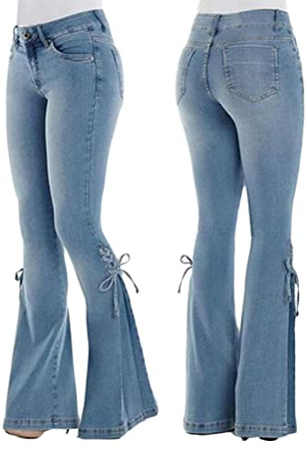 ORANDESIGNE Damen Jeans mit Schlaghose für Frauen Hoch Tailliert Schlaghosen mit Klassisch Weitem Bein Zerrissene Denim Hosen Kurvige Bootcut Stretch Jeans