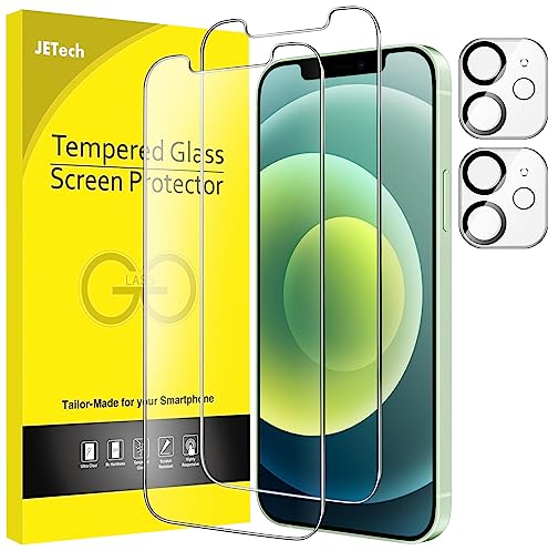 JETech Screen Protector for iPhone 12 mini 5.4-Inch with Camera Lens Protector, 9H Tempered Glass Film, HD Clear, 2-Pack Each