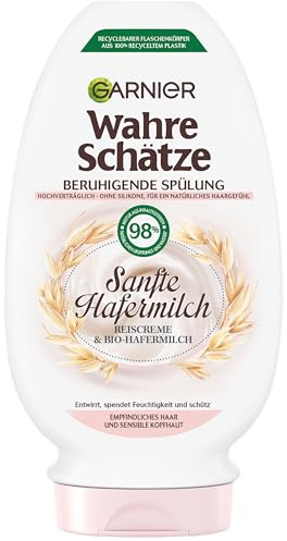 Garnier Wahre Schätze Beruhigende Spülung Sanfte Hafermilch, entwirrt und spendet Feuchtigkeit, für empfindliches Haar und sensible Kopfhaut, 200 ml