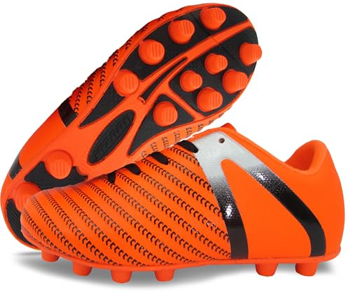 Vizari Impact JR FG Fussballschuhe Kinder - Stollenschuhe Outdoor Fußballschuhe für Jungen & Mädchen - Orange/Silber, Größe 37