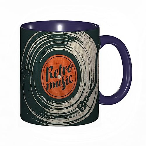 Tasse Keramik Retro Musik Alte Schallplatte Grammophon Volkskonzert Instrument Premium Kaffeetassen Große 330ml Mit Henkel 100% Handbemalt Trinkgläser Mit Griff Personalisierte Geschenk