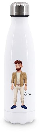 Borraccia Termica Bottiglia Termica Acciaio Inox 500ml Made in Italy 24 Ore Freddo & 12 h Caldo - Personalizzata con nome - Crea il tuo Avatar - Versione Maschile