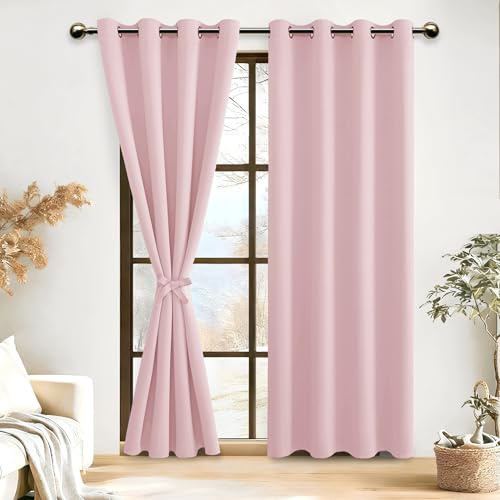DWCN Blickdichte Vorhänge Rosa Verdunkelungsvorhang mit Ösen 2 Stücke | Blush Rosa, 245x140cm(HxB), 2 Stücke Thermovorhang Kälteschutz für Kinderzimmer, Schlafzimmer, Wohnzimmer
