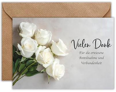 10x Danksagung mit Umschlag - Weiße Rosen Danksagungskarten mit Umschlag - Trauerkarte Klappkarte (DIN A6)
