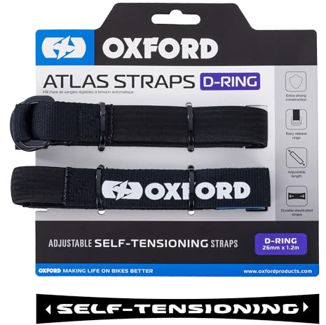 Atlas D-Ring (Pair), 26mm x 1.2m, Black. Motorcycle Adjustable Luggage Strap