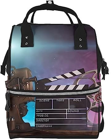OrcoW Filme Clapperboard Print Windel Tasche Mumie Rucksack Große Kapazität Multifunktions Wasserdichte Windel Tasche Für Mama Und Papa, Schwarz , One size