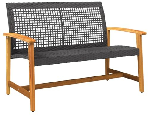vidaXL Gartenbank Schwarz 112 cm Poly Rattan und Akazienholz