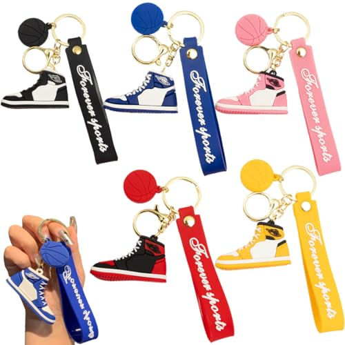 Bukezudang Sneaker Schlüsselanhänger Sport, Geschenk Basketball Keychain Mini Schuh, für Männer Frauen Kinder Geschenk Autos Taschen Schlüsselanhänger, 5 Stück