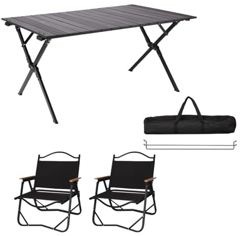 Klapptisch mit Stühlen, 2er-Set, tragbarer Campingtisch aus Aluminium, Faltbare Picknickstühle für Strand, Angeln, Wandern, Grillen, Partys, Aktivitäten