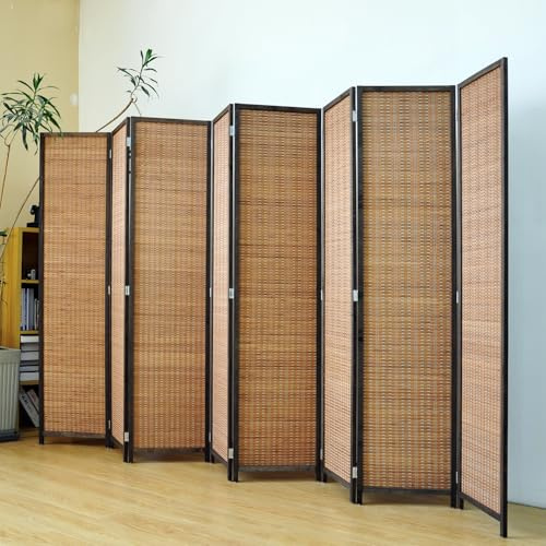 Pawlabay 8 Panel Bamboo Room Divider Screen,5.6 FT Tall Bamboo Divider Folding Panel Screen,Freestanding Panel Divider for Room Seperation,Brown