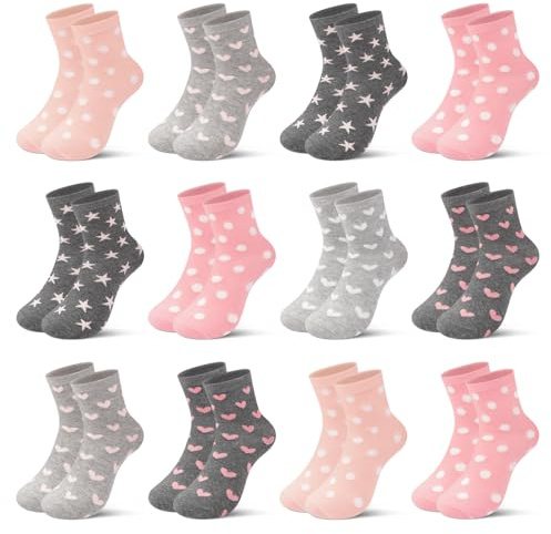 Libella 12 paia Calzini Bambina Calzini per Bambini senza Cuciture dolci Pois e Cuori con Diversi Colori 2884 35-38