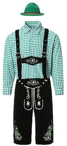 Trachten Lederhose Herren Schwarz & Braun Trachtenlederhose Kurz mit Hosenträger Grün Hemden für Herren Traditionelle Trachtenhut Lederhosen Bayerische Jogginghose für Oktoberfest Outfit