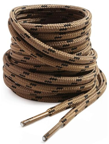 VSUDO 160 cm Lacets Chaussures de Travail et Bottes, Diamètre 4mm Lacets Ronds Marron de Randonnée, Robuste Cordon pour Bottes de Travail, Sécurité (1 Paire-Marron avec Point Noir-160cm)