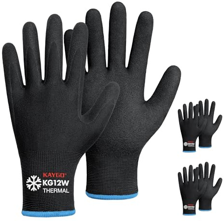 KAYGO Thermo Arbeitshandschuhe Nitril beschichtet, Gefüttert, KG12W | 3 Paar Warm Arbeitshandschuhe mit Grip für Herren Damen Kühlhaus Winter Arbeit Bau Lager Auto Garten DIY (Schwarz, M, Gr 8)
