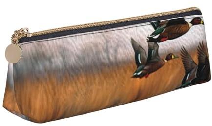KCGSDEGV Federmäppchen, Motiv: Jagd, fliegende wilde Ente, 3 bedruckte Dreiecks-Federmäppchen, niedliches Leder-Federmäppchen, Stiftetasche, Halter, Schreibwaren, Organizer, Box für Schule, Mädchen,