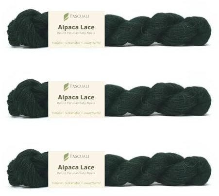 PASCUALI Alpaca Lace |Strickwolle aus 100% Alpakawolle, Alpaka Wolle zum Stricken und Häkeln, SET: 3 Stränge - 150g, Farbe:Smaragd 36