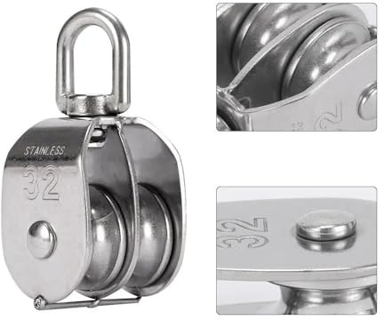 WJLYDM Umlenkrolle 304 Edelstahl M15 M20 M25 M32 M50 Rotation Doppelrolle Traktion Heben Segelboot Laden Flaschenzug Block(M32)