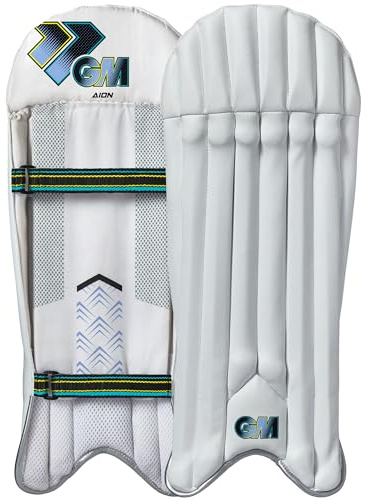 Gunn & Moore GM Cricket-Wicket-Keeper-Pads | Aion | PVC-Verkleidung mit Stock & Schaumstoff-Gesichtsfüllung mit geringer Dichte | Netz-Spann | Erwachsene | ca. 1,065 kg pro Paar | 1 Paar | Weiß mit