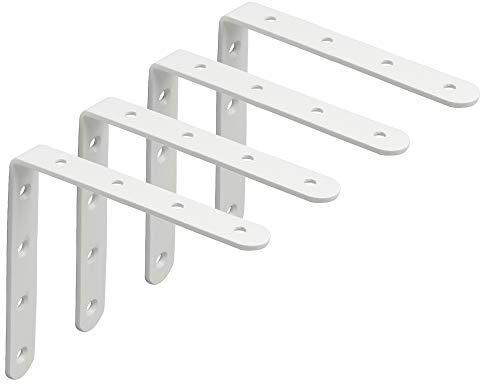Mooche 4 Stück Edelstahl Regalwinkel Regalhalterung 12.5cm Metallwinkel | Regalträger Schwerlast Metallwinkel mit Geboht für Wandmontage, Weiß