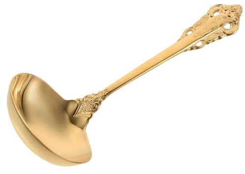 OFFSCH Cucharón Sopero Grande De Acero Inoxidable Dorado, Cuchara De Cocina Multiusos Ergonómica Para Servir Sopa El Hogar, Utensilio Resistente y Práctico Para Ollas Calientes,