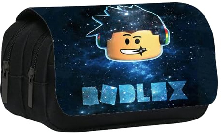 Roblx Federmäppchen, Federschachtel Jungen, Roblx Cartoon Mäppchen für Schreibwarenbox mit Fächern, Schreibwarenbox mit Reißverschluss für Blau