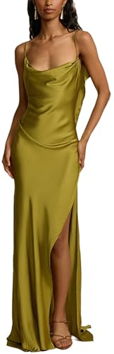 cffvdiz Vestido De Satén Halter Sexy Sin Mangas Sin Espalda Dobladillo Dividido Casual Suelto Vacaciones Maxi Vestido,Verde,S