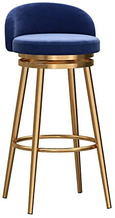 Farmhouse Barhocker für Küche, Frühstück, Thekenhöhe, Drehhocker mit Rückenlehne, gepolstert, 360° drehbar, goldfarbene Metallbeine, 65 cm Höhe, 1 Stück