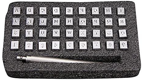 36PCS Alphabet Letter & Number Stamper Set, Leder Handwerk Stanz Werkzeuge, Gekrumpelte Anti-Rutsch-Griff Stahl Punch für Leder mit A-Z 26 Buchstaben und 0-9 Zahlen, 3,5mm