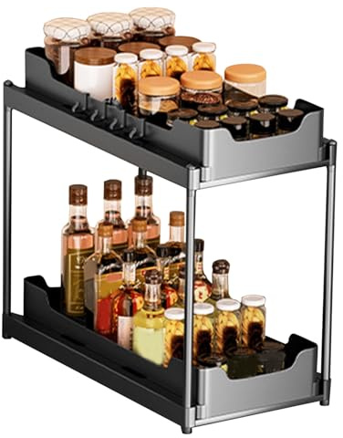 Organizador del fregadero de cocina | Organizador de muebles de cocina de 2 niveles con cajón deslizante, estantes de cajones deslizantes, organizador de despliegues robusto para la organización