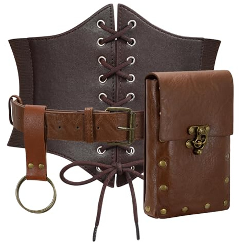 WERFORU Women Corset Belt Medieval Leather Belts for Women Renaissance Corset Belts Pouch Waist Bag Costume Accessories