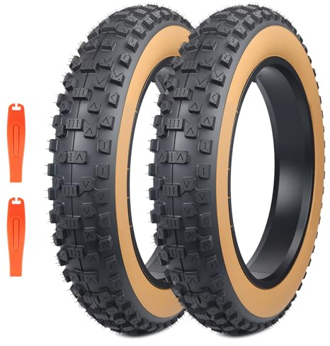 BALINGE 2 Pack Fat Tire for Ebike Mountain Bike Heavy Duty High-Performance Wear-Resistant E-Bike Mountain Snow Bike Tire 20 x 4，Black，1/2 Tires 1/2 Tubes 2 levers (Brown Wall - 2 Tires 2levers)