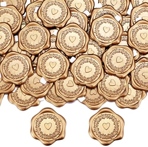 Filhome Wachssiegel Selbstklebend Herz 50 Stück Siegelaufkleber Gold Umschlagaufkleber Wachssiegelstempel Sticker für Hochzeit Einladung