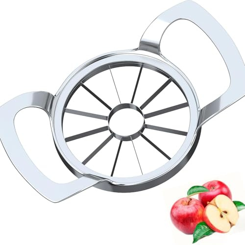 Affettatrice per mele a 12 lame, extra large, capacità 10,2 cm, pelapatate e cuneo per frutta, in acciaio inox di grado commerciale per affettare istantaneamente