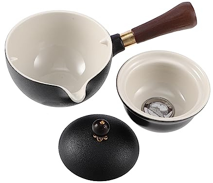 GLEAVI Teiera in Ceramica Rotante a 360° Filtro Integrato e Manico Laterale in Legno, Facile da Pulire, per Casa e Ufficio