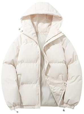 HOOUDO Quilted Jackets for Women Hooded Puffer Down Winter Coat Ladies Padded Hoodie Top Plain Coats Lightweight Waterproof Jacket