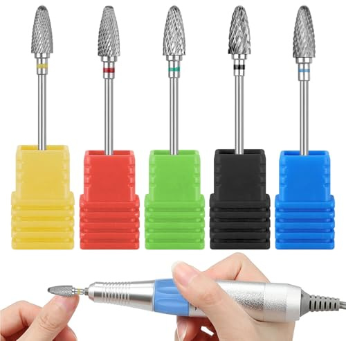 Embout Ponceuse Ongles Depose, 5 Pièces Embout Depose Ponceuse Ongles Carbure, Embout Ponceuse Ongle pour manucure, pédicure, salon de beauté pour Enlever le gel et les Cuticules