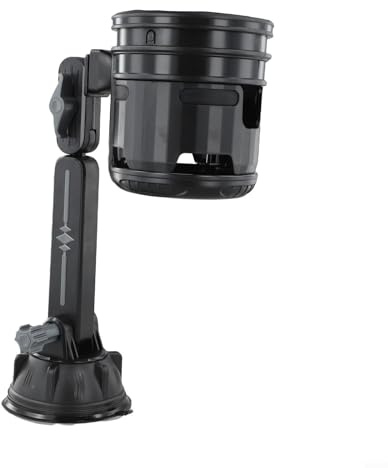Portavasos 2 en 1 para coche con rotación ajustable de 360°, ventosa grande y fuerte, soporte plegable de ABS para coches, camiones, furgonetas, barcos, seguro en carreteras con baches (gris)