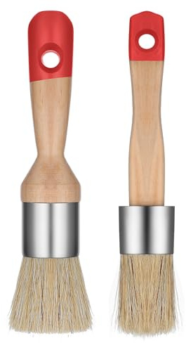2 Pcs Chalk Paint and Wax Brush, Round Natural Bristles Stencil Brush Oval Milk Paint Brushes Compatible with All Types of Paints for Painting Furniture Home Decor DIY Art Crafts (Red)