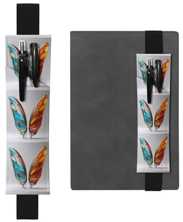 Porte-stylo en cuir noir - Marque-page YYHWHJDE - Ailes en vitrail - Bande élastique réglable de 21,1 à 4,6 cm - Pour cahiers, agendas, manuels et planificateurs