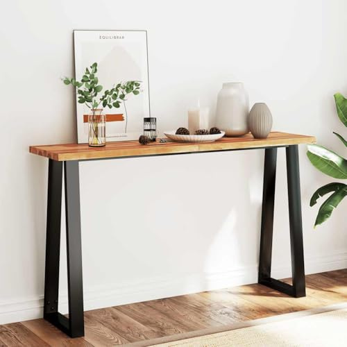 Tonture Tavolo consolle con bordo dell'albero, 140 x 40 x 80 cm, legno massiccio di acacia, robusto telaio a U in acciaio, ideale per corridoio e soggiorno, mobile durevole