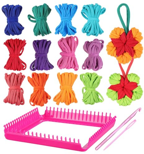 ORFOFE 1 Satz Webset Kinderstrickset mit Elastischer Topflappenschlaufe | Nachfüllpackung für Bastelschlaufen, Acryl Material, 1 Satz mit Webrahmen für Kreative Projekte