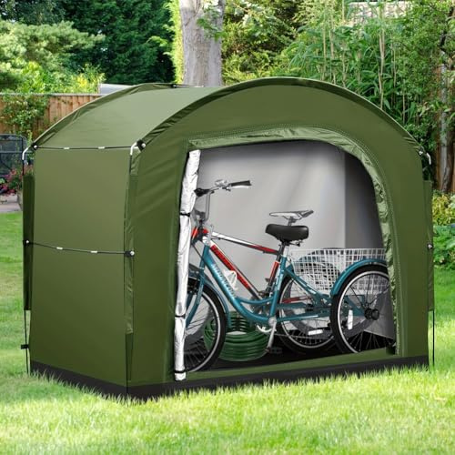 Tienda de campaña para 4-5 bicicletas, 220 x 150 x 185 cm, resistente a la intemperie, resistente a los rayos UV, 210D Oxford, cobertizo impermeable para bicicleta con clips fáciles de instalar para